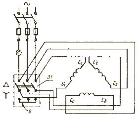 Схема пуска электродвигателя с переключением обмоток